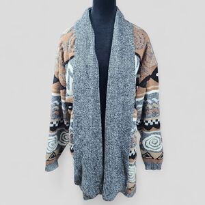 JJ BROWNE‎ | Vintage Cozy Gray Brown Women's Aztec Tribal Cardigan Sweater | L